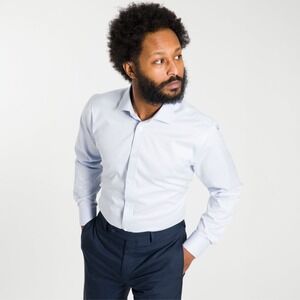 Ash & Erie Everyday Dress Shirt Light Blue Micro Pattern Mens Long Sleeve